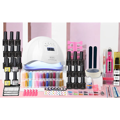 IGIA  Nail Salon Kit with UV LED Lamp Manicure Set – Tools & Colors Nail Gel Polish Kit